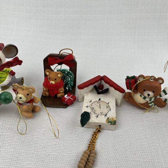 Lot Of 9 Vintage Christmas Ornaments- Bradford Mice - Bears Angels Clock Snowman - Picture 3 of 16